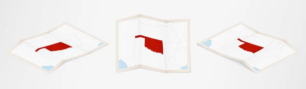 Mapa Dobrado Oklahoma Três Versões Diferentes — Vetor de Stock