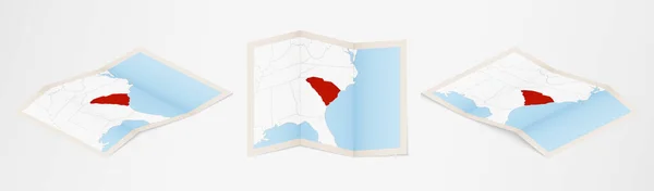Mapa Dobrado Carolina Sul Três Versões Diferentes — Vetor de Stock