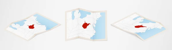 Mapa Dobrado Virgínia Ocidental Três Versões Diferentes — Vetor de Stock