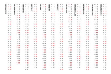 Basit dikey takvim şablonu 2021. Dikey vektör takvimi.