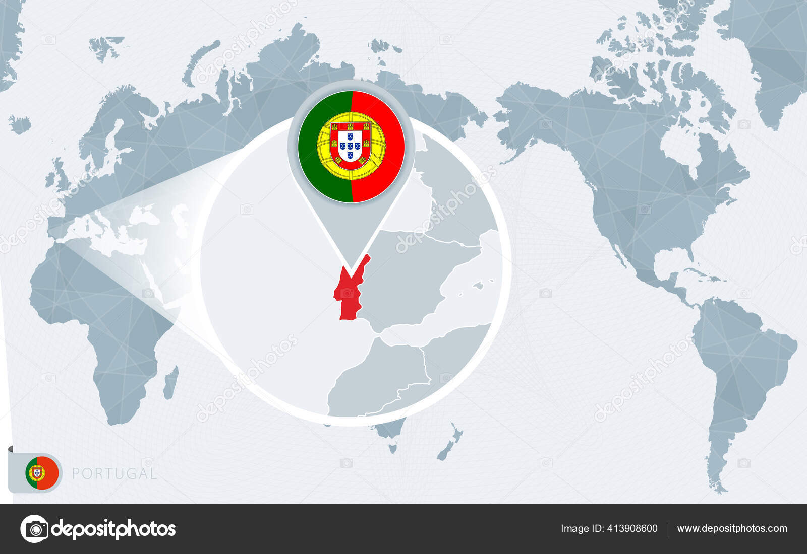 Pin map with Portugal flag on world map. Vector illustration