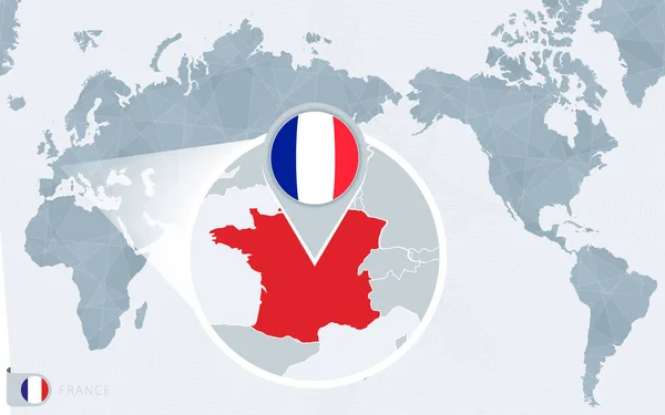 Pazifik Zentrierte Weltkarte Mit Vergrößertem Frankreich Flagge Und Landkarte Von — Stockvektor
