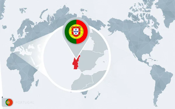 以太平洋为中心的世界地图与放大的葡萄牙 葡萄牙国旗和地图 — 图库矢量图片