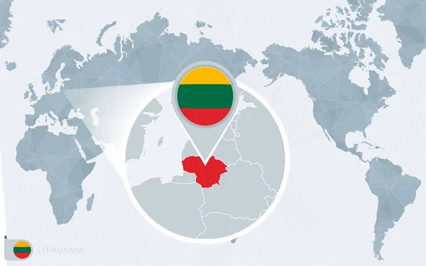 Pacific Centered World Térkép Nagyított Litvániával Zászló Térkép Litvánia — Stock Vector