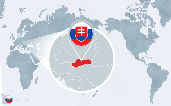 Pacific Centered Carte Monde Avec Slovaquie Agrandie Drapeau Carte Slovaquie — Image vectorielle