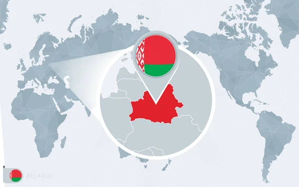 Pacific Centered Carte Monde Avec Biélorussie Agrandie Drapeau Carte Biélorussie — Image vectorielle