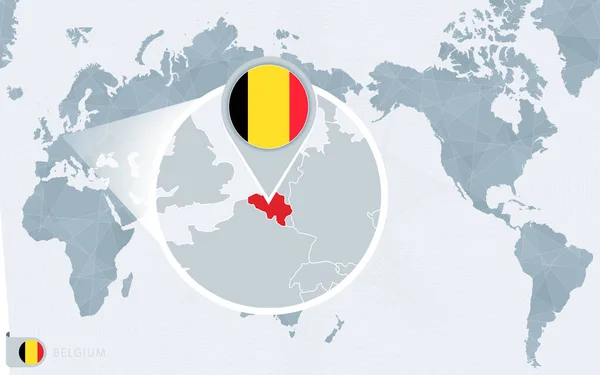 Pacific Centered Carte Monde Avec Belgique Agrandie Drapeau Carte Belgique — Image vectorielle