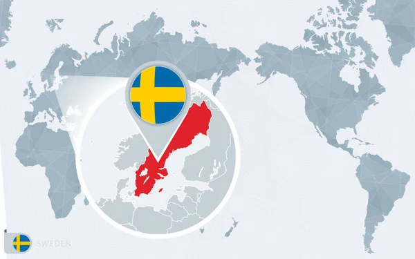 Карта Мира Центре Тихого Океана Увеличенной Швецией Флаг Карта Швеции — стоковый вектор