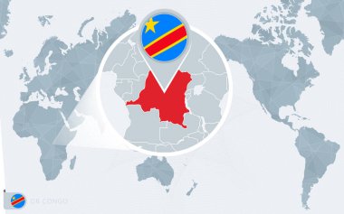 Pacific Centered World map with magnified DR Congo. Flag and map of DR Congo. clipart