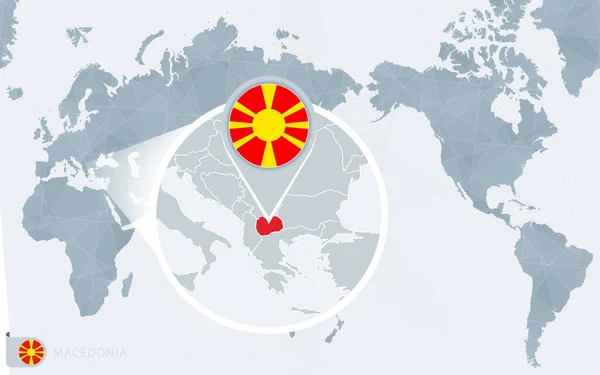 Pacific Centered Wereld Kaart Met Vergroot Macedonië Vlag Kaart Van — Stockvector