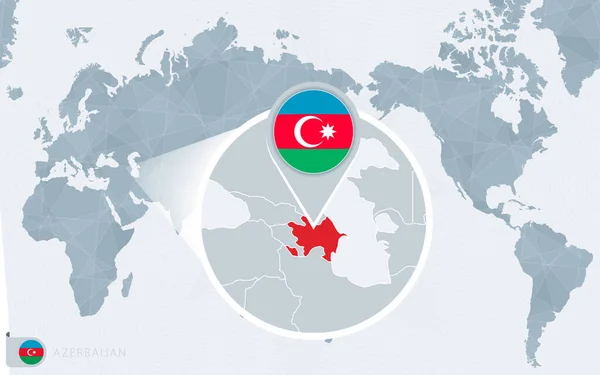 Pacific Center Mapa Mundo Com Azerbaijão Ampliado Bandeira Mapa Azerbaijão — Vetor de Stock