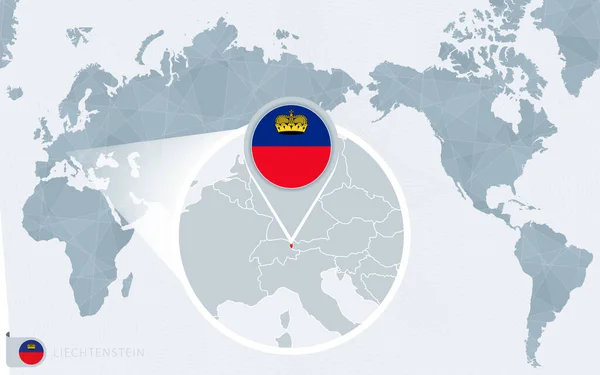 Pacific Centered Wereld Kaart Met Vergroot Liechtenstein Vlag Kaart Van — Stockvector
