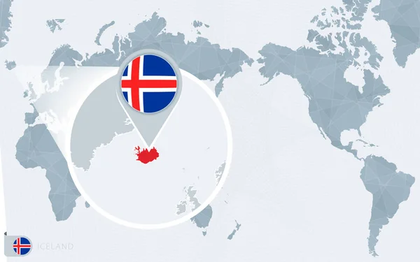 Pacific Centered Carte Monde Avec Islande Agrandie Drapeau Carte Islande — Image vectorielle