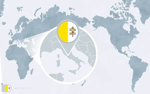Pacific Centered World Map Magnificfied Vatican City Inglés Bandera Mapa — Vector de stock