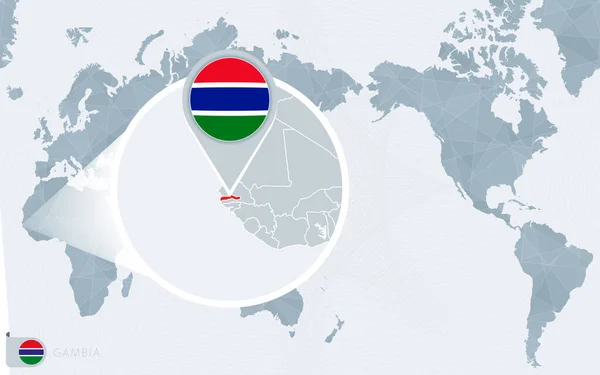 Pacific Centered Wereld Kaart Met Vergroot Gambia Vlag Kaart Van — Stockvector