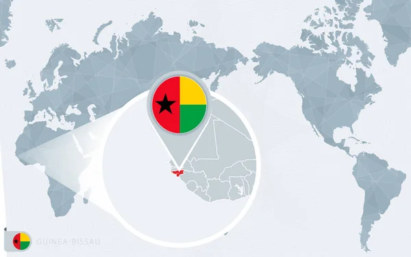 Pacific Centered World Map Magnified Guinea Bissau Inglés Bandera Mapa — Vector de stock