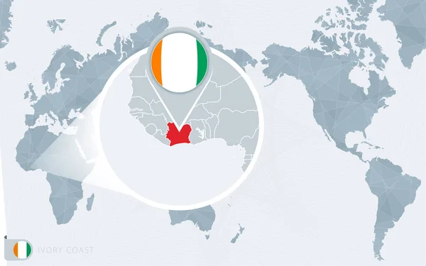太平洋中央世界地図拡大象牙海岸 象牙海岸の旗と地図 — ストックベクタ