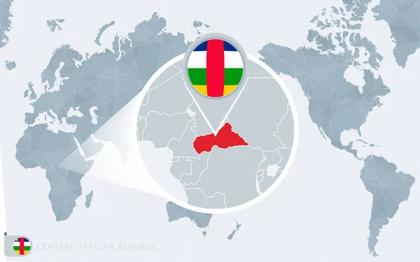 Büyütülmüş Orta Afrika Cumhuriyeti Ile Pasifik Merkezli Dünya Haritası Orta — Stok Vektör