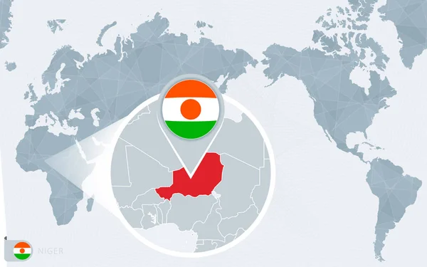 Tichomořská Mapa Světa Zvětšeným Nigerem Vlajka Mapa Nigeru — Stockový vektor