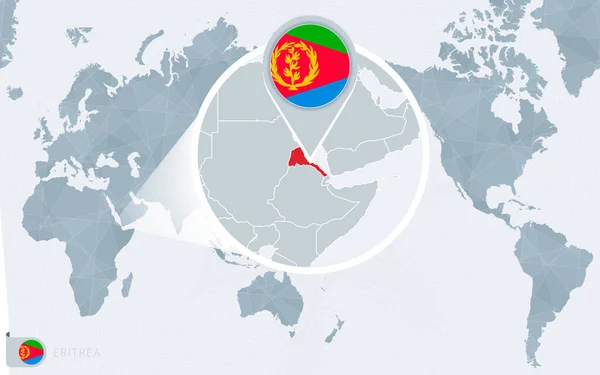 Pacific Centered Wereld Kaart Met Vergroot Eritrea Vlag Kaart Van — Stockvector