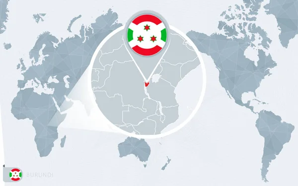 Pacific Centered World Map Magnified Burundi Flag Map Burundi — Stock Vector