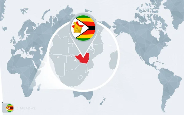 Pacific Center Mapa Mundial Com Ampliação Zimbábue Bandeira Mapa Zimbabwe —  Vetores de Stock