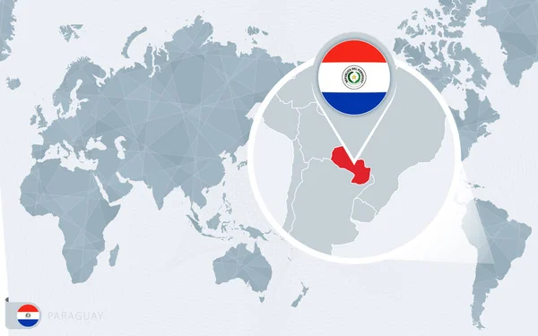 Pazifikzentrierte Weltkarte Mit Vergrößertem Paraguay Flagge Und Landkarte Von Paraguay — Stockvektor