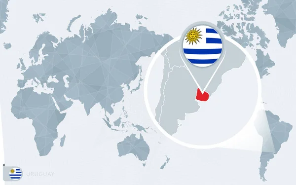 Pacific Center Mapa Mundo Com Uruguai Ampliado Bandeira Mapa Uruguai — Vetor de Stock