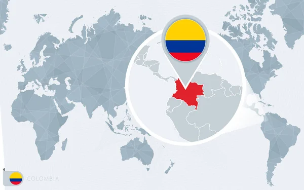 Csendes Óceáni Világtérkép Nagyított Kolumbiával Zászló Térkép Kolumbia — Stock Vector