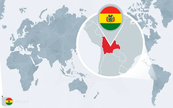 以太平洋为中心的世界地图与放大的玻利维亚 玻利维亚国旗和地图 — 图库矢量图片