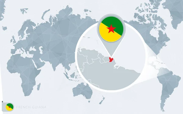 Pacific Center Mapa Mundo Com Ampliada Guiana Francesa Bandeira Mapa —  Vetores de Stock