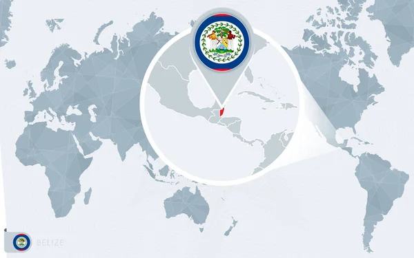 Büyütülmüş Belize Ile Pasifik Merkezli Dünya Haritası Belize Bayrağı Haritası — Stok Vektör