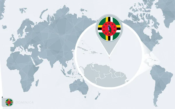 Mapa Mundo Centrado Pacífico Com Dominica Ampliada Bandeira Mapa Dominica —  Vetores de Stock