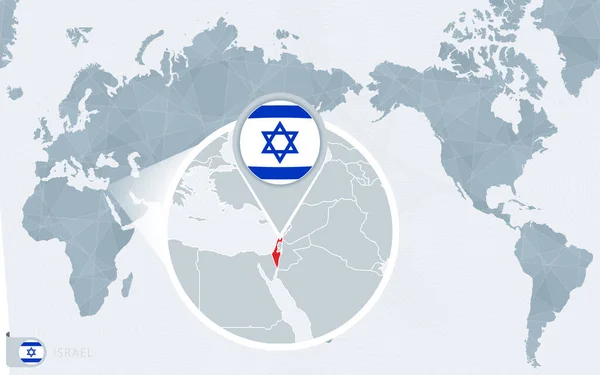 Pacífico Mapa Mundo Centrado Com Israel Ampliado Bandeira Mapa Israel — Vetor de Stock