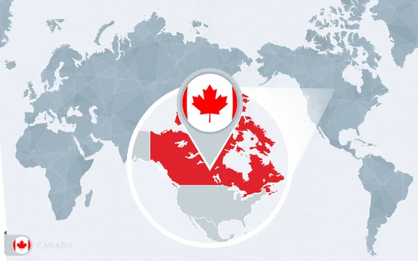 Pacific Centered World Map Magnified Canada Inglés Bandera Mapa Canada — Vector de stock