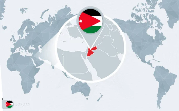 Pacific Centered World Map Magnificfied Jordan Inglés Bandera Mapa Jordania — Archivo Imágenes Vectoriales