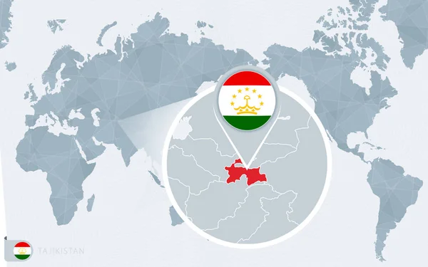 Pacific Centered Carte Monde Avec Tadjikistan Agrandi Drapeau Carte Tadjikistan — Image vectorielle