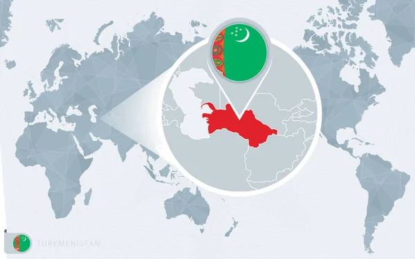 Mapa Tichomoří Zvětšeným Turkmenistánem Vlajka Mapa Turkmenistánu — Stockový vektor