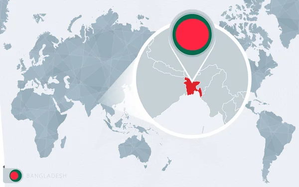 Pasifik Merkezli Büyütülmüş Bangladeş Haritası Bangladeş Bayrağı Haritası — Stok Vektör