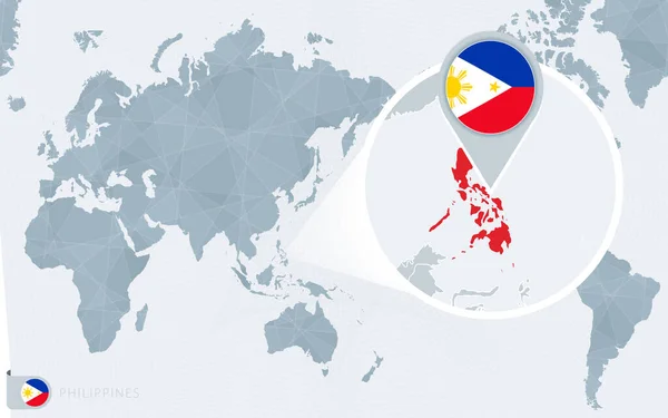 Pazifikzentrierte Weltkarte Mit Vergrößerten Philippinen Flagge Und Landkarte Der Philippinen — Stockvektor