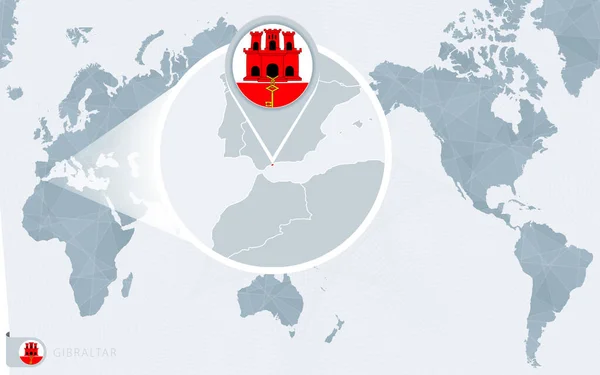 Pacific Center Mapa Mundo Com Ampliação Gibraltar Bandeira Mapa Gibraltar —  Vetores de Stock