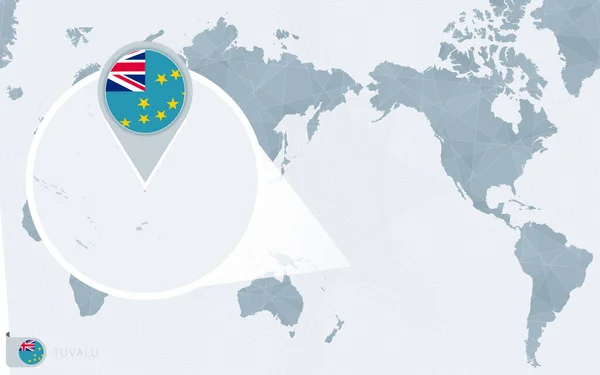 Pacific Centered Mapa Świata Powiększonym Tuvalu Flaga Mapa Tuvalu — Wektor stockowy