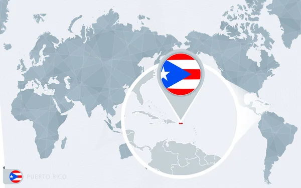 Pacific Centered Wereld Kaart Met Vergroot Puerto Rico Vlag Kaart — Stockvector