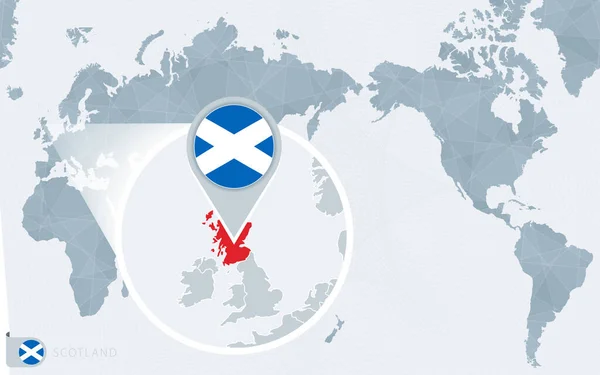 Pacific Center Mapa Mundo Com Escócia Ampliada Bandeira Mapa Escócia — Vetor de Stock
