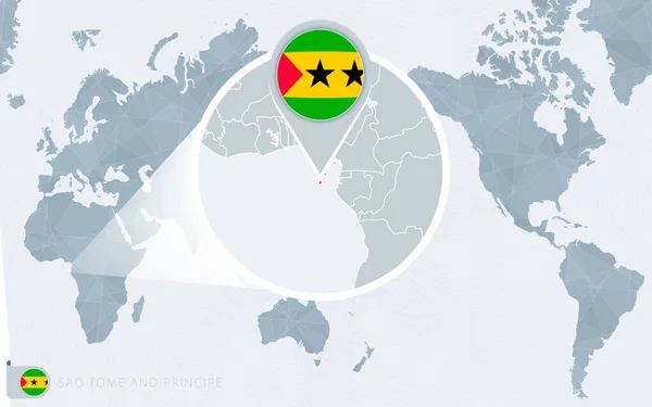 Pacific Centered Världskarta Med Förstorad São Tomé Och Principe Flagga — Stock vektor