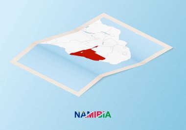 Komşu ülkelerle izometrik tarzda Namibya 'nın katlanmış kağıt haritası.