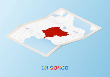 DR Kongo 'nun, komşu ülkelerle izometrik tarzda katlanmış kağıt haritası.