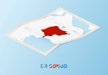 Folded paper map of DR Congo with neighboring countries in isometric style. clipart