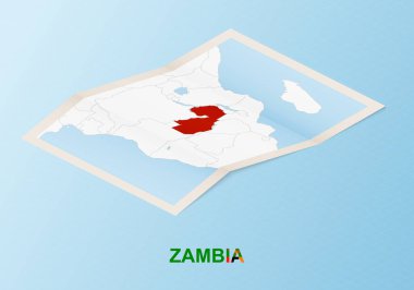 Zambiya 'nın, komşu ülkelerle izometrik tarzda katlanmış kağıt haritası.