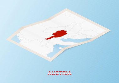 Avusturya 'nın, komşu ülkelerle izometrik tarzda katlanmış kağıt haritası.